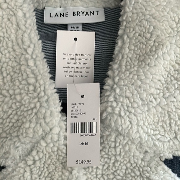 NWT ~ Lane Bryant Midi Denim Jacket with Sherpa - Picture 12 of 14